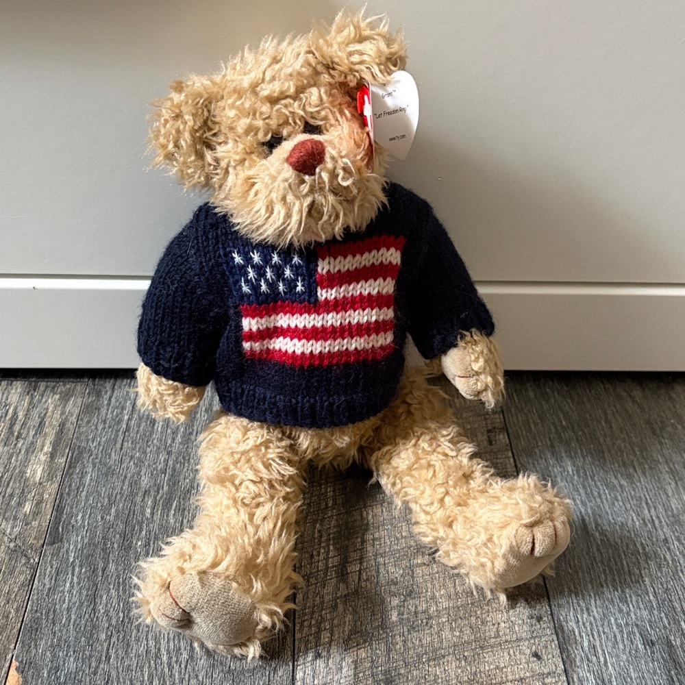 1993 Ty Attic Treasures Grant brown bear with poseable legs “Let freedom ring”